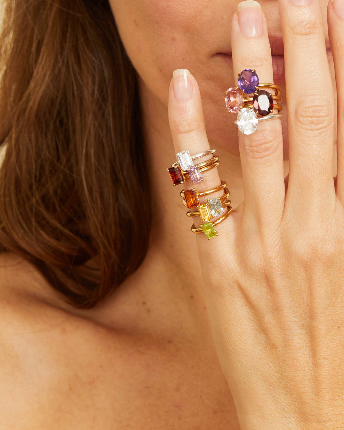 Colorful engagement rings in 14k yellow gold minimalist design